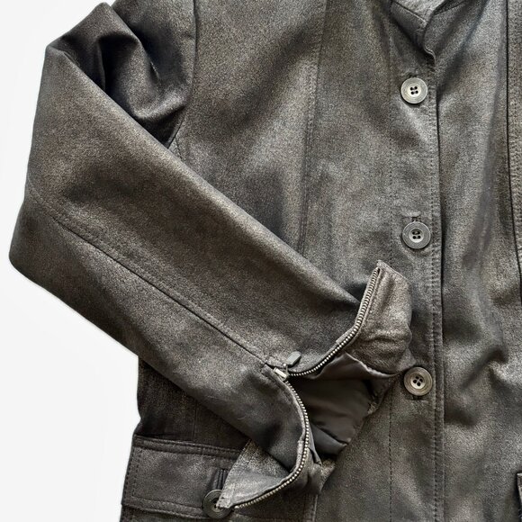 😊Alfani Leather Coat Brown Bronze Lined Jacket Zip Sleeves Pockets Womens Sz M - Picture 4 of 15